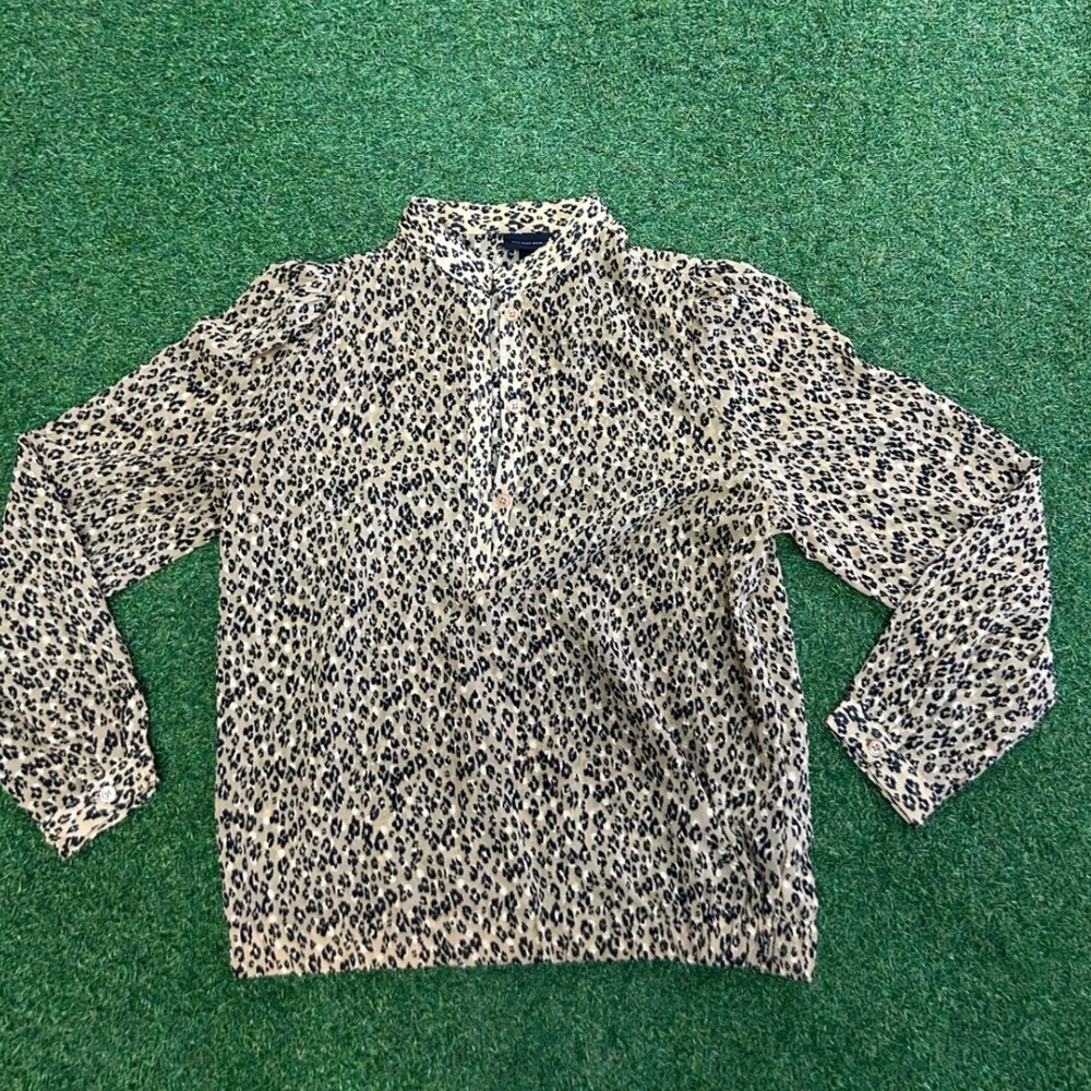 Who What Wear Leopard Print Blouse Metallic Gold Dot Puff Sleeve Top Small